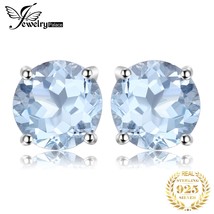 JewelryPalace Round 2ct Genuine Blue Topaz 925 Silver Stud Earrings for Women Fa - £16.70 GBP