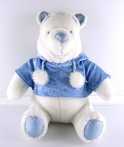 Disney Store Snowflake Pals Winnie the Pooh Bear 12&quot; White Plush w Blue Hoodie - £13.42 GBP