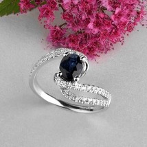 14k White Gold Plated 3.00Ct Oval Cut Simulated Blue Sapphire Engagemen Ring - £64.79 GBP
