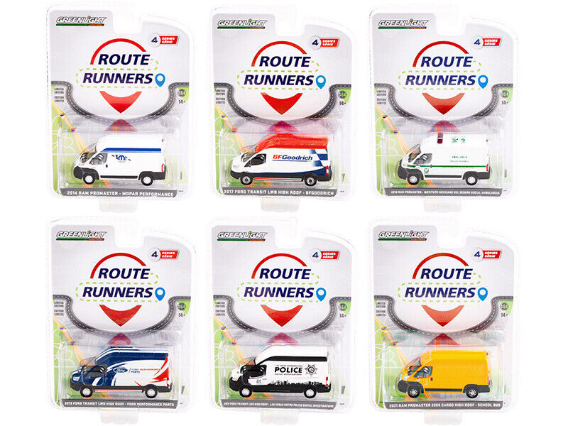 Route Runners Set of 6 Vans Series 4 1/64 Diecast Cars Greenlight - $54.98