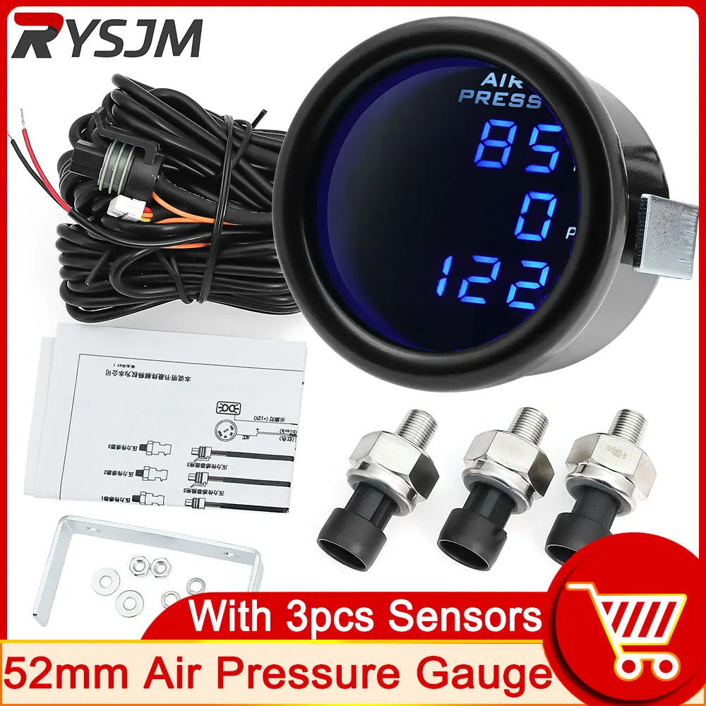 2inch 52mm Blue LCD Three Pressure Air Pressure Gauge + 3pcs Electrical Sensors - £48.94 GBP