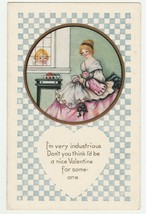 Vintage Postcard Valentine Woman Cherub at Window Very Industrious Whitney Made - £7.11 GBP