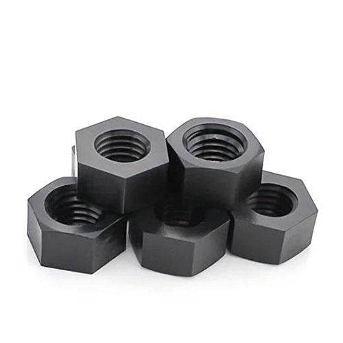 Bluemoona 100 Pcs - Nylon Hex Nuts Black Metric Thread Plastic Hex Head Nuts Bla