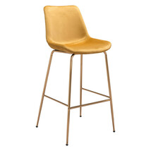 31&quot; Yellow And Gold Velvet And Steel Low Back Bar Height Bar Chair - $250.68 CAD