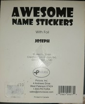 Joseph Name Stickers 50 Quantity Booklet Foil Accented New - $4.99