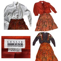 Vtg 80s Lesley Fay 4 Pc Orange Embroidered Jacket- Skirt- Blouse Sz 8+ S... - $133.65