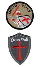 Bundle 2pc Deus Vult Cross Shield Christian Templar Knight in God Wills Hook Pat - £10.18 GBP