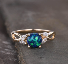 Ethiopian Blue Opal Engagement Ring With CZ Stone, Exclusive Jewelry For Woman - £44.31 GBP