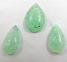 Green Natural Emerald Quartz Cabochon Pear 3 Pcs 50 Carats Gemstone For Design - £115.42 GBP