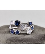 1Ct Bubbles Inspired Bezel Set Blue Zircon Wedding Band Ring - 925 Silve... - £107.58 GBP