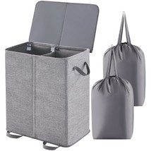 Double Laundry Hamper With Lid And Removable Laundry Bags, Large Collapsible 2 D - £44.09 GBP