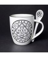Alchemy Gothic ALMUG15 Hexy Witch Cup &amp; Spoon Brew White Black Coffee Mu... - $16.99