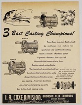 1947 Print Ad J.A. Coxe Fishing Reels 3 Models Shown Bronson Michigan - £8.90 GBP