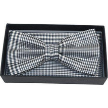 Men Bow Tie Hankie Formal Tuxedo, Business Suit #BT43 Black White Hounds tooth image 2