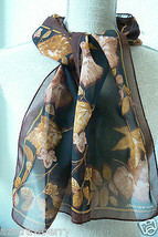 New York Jones Silk sheer Long Scarf 52 x 11 brown floral nature pattern  - £11.01 GBP