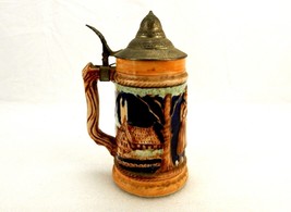 Porcelain Stein, Hinged Pewter Lid, German Folk Art, Pioneer Merchandise... - £23.51 GBP