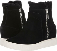 Steven by Steve Madden Bamby Suede Faux Fur Trimmed Wedge Sne, Multi Sizes Black - £81.15 GBP