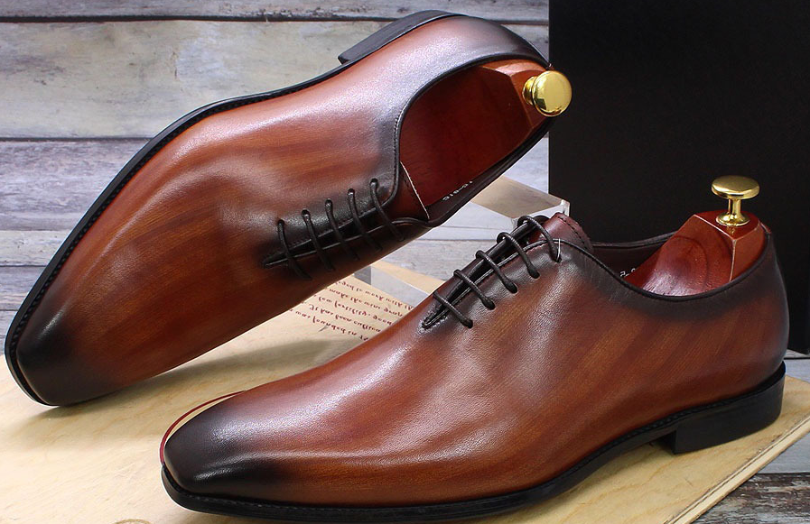 Men Oxford Wooden Brown Wholecut One Piece Real Leather Lace Up Formal Shoes