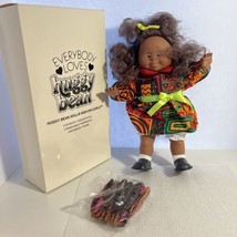 Vintage 1995 Huggy Bean Girl Doll African American With Add On Curls Brush Purse - $18.69