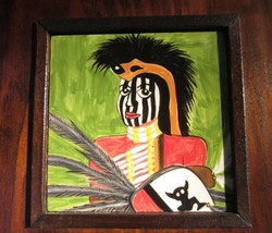 Hand Painted Zulu African Warrior Art Wall Tile in 8&quot; Solid Wood Frame Trivet - £21.30 GBP