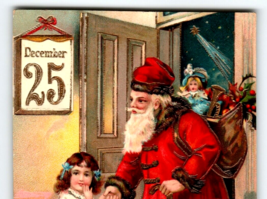 Santa Claus Christmas Postcard Gel Coat EAS Germany Children Gold Trim Cane 1911 - £53.51 GBP