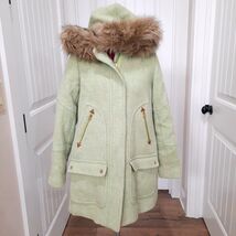 J.Crew Nello Gori Italian Stadium Wool Coat Jacket Size 4 green faux fur... - $55.00