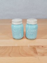 Blue Ceramic Mason Jar Design Salt and Pepper Shakers Country Kitchen Cottage - £12.01 GBP