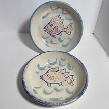 Dan Eash Art Pottery PA Handmade Glazed Stoneware Fish Bowl Pair Set Of ... - £74.78 GBP