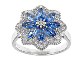 Blue Lab Created Spinel White Cz Rhodium Sterling Silver Ring Sz 5 6 7 8 11 - £70.35 GBP
