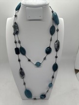New York & Company Long Hematite Turquoise & Black Station Beaded Necklace - £7.73 GBP