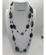 New York &amp; Company Long Hematite Turquoise &amp; Black Station Beaded Necklace - £7.88 GBP