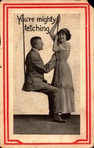 Vintage Comic POSTCARD-&quot;YOU&#39;RE Mighty Fetching&quot; Man On Rope Swing With Girl BK37 - £2.37 GBP