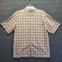 Vtg American Eagle Men&#39;s Sz M White/Brown Plaid Short-Sleeve Button-Down - £11.57 GBP