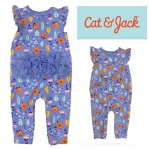 Cat &amp; Jack Infant Girls 18m Blue Floral Ruffled Sleeveless Tutu Romper J... - £13.62 GBP
