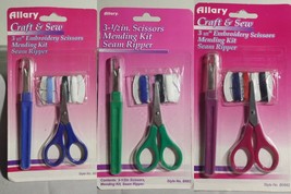 Sewing Mending Kit 3.5 inch Scissors Seam Ripper Thread Buttons Choice of Color - £3.18 GBP