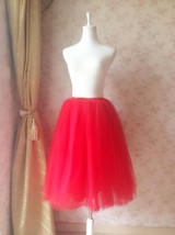 RED A-line Tulle Mid Skirt Outfit  Women Custom Plus Size Fluffy Tulle Skirt image 1