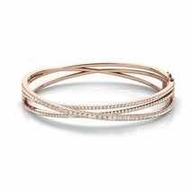 2.30 ct Round Cut Real Moissanite 14K Rose Gold Plated Multi-Row Bangle Bracelet - £242.38 GBP