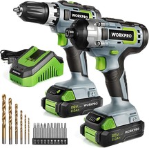 WORKPRO 20V Cordless Drill Combo Kit Drill Driver&amp;Impact Driver 2x 2.0Ah... - £129.12 GBP