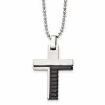 Stainless Steel &amp; Black Plated Cross Necklace - £28.76 GBP