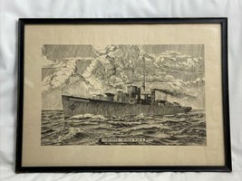 WWII Corvette WW2 Military Ship Artwork by Lowell Hecking 1943 Approx. 22&quot;x16&quot; - £41.63 GBP