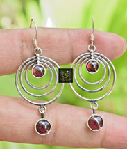 925 Sterling Silver Red Amethyst Gemstone Handmade Earring Her Fest Gift ES-1283 - £48.31 GBP