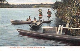 Seminole Native American Indians Dugout Canoe Miami River Florida 1905c postcard - $7.87