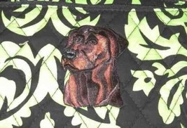 Quilted Fabric LAB CHOCOLATE Dog Breed Damask Zipper Pouch Cosmetic Bag - £9.47 GBP