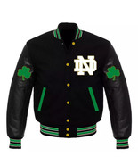  Fightin&#39; Irish Black Wool Green Leather Varsity Jacket - $129.99+