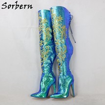 Embroidery Women Boots Holo Snake Over The Knee Mid Thigh High Long Boot Pointed - £336.56 GBP