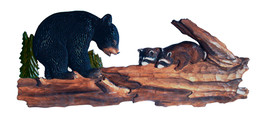 Bear and Raccoon in Tree Hand Crafted Intarsia Wood Art Wall Hanging 11 X 34 X 3 - £141.47 GBP