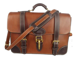 Executive Leather Briefcase &amp; Messenger Shoulder Bag In 1 Amish Handmade In Usa - £1,003.98 GBP