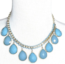 Aqua Blue Tear Drop Bead Necklace Acrylic Silver Tone Metal Faceted Beads 16&quot; - £9.82 GBP
