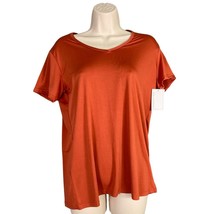 Real Essentials Women&#39;s Medium Orange V-Neck Athletic T-Shirt Lightweight - £12.46 GBP