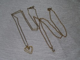 Vintage Lot of 2 Dainty Goldtone Chain with Wire Heart or Tiny Etched Prongset - £6.86 GBP